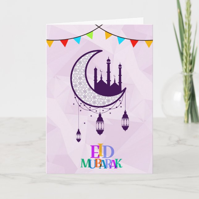 Eid Mubarak greetings with colourful letter design Holiday Card (Front)