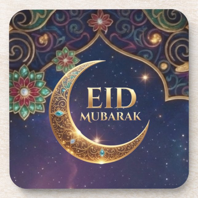 Eid Mubarak Islamic celebration Gold And navy Coaster (Front)