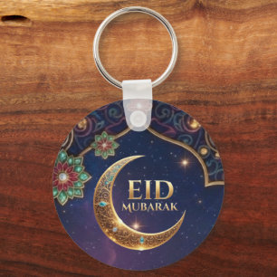 Eid Mubarak Islamic celebration Gold And navy Key Ring