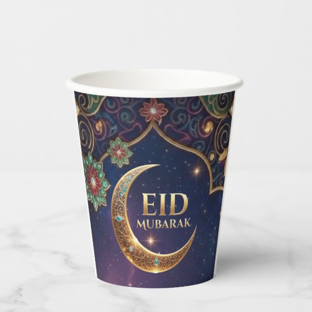 Eid Mubarak Islamic celebration Gold And navy Paper Cups (Front)