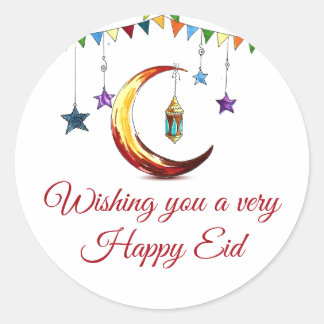 Eid Mubarak Islamic Crescent Classic Round Sticker