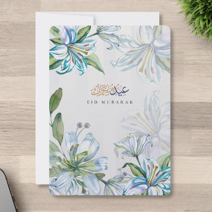 Eid Mubarak Islamic Eid Greeting Blue Lily Holiday Card