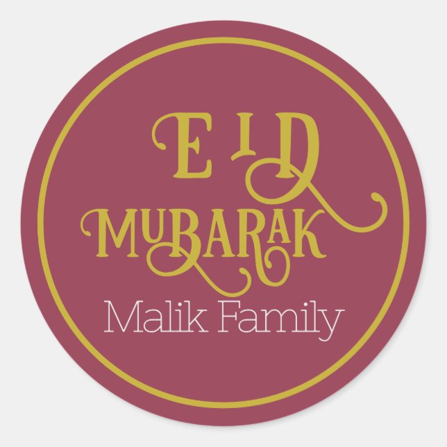 Eid Mubarak Luxurious Red Colour Plain Personalise Classic Round Sticker (Front)