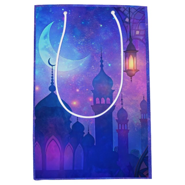 Eid Mubarak Magic Arabian Nights Crescent Blue Art Medium Gift Bag (Front)
