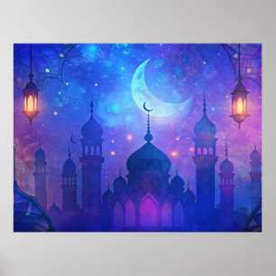 Eid Mubarak Magic Arabian Nights Crescent Colours Poster