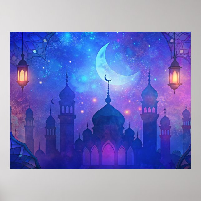 Eid Mubarak Magic Arabian Nights Crescent Colours Poster (Front)