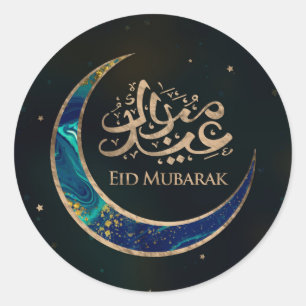 Eid Mubarak - Marble and Gold Classic Round Sticker