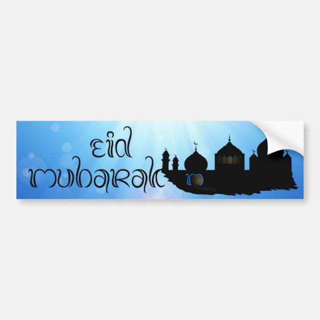 Eid Mubarak Mosque with Typography Bumper Sticker (Front)