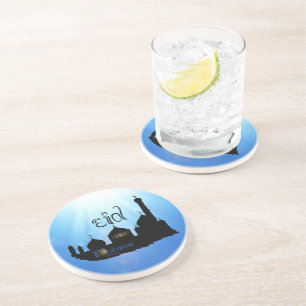 Eid Mubarak Mosque with Typography Coaster