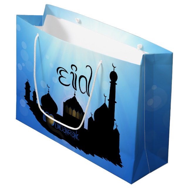 Eid Mubarak Mosque with Typography Large Gift Bag (Front Angled)