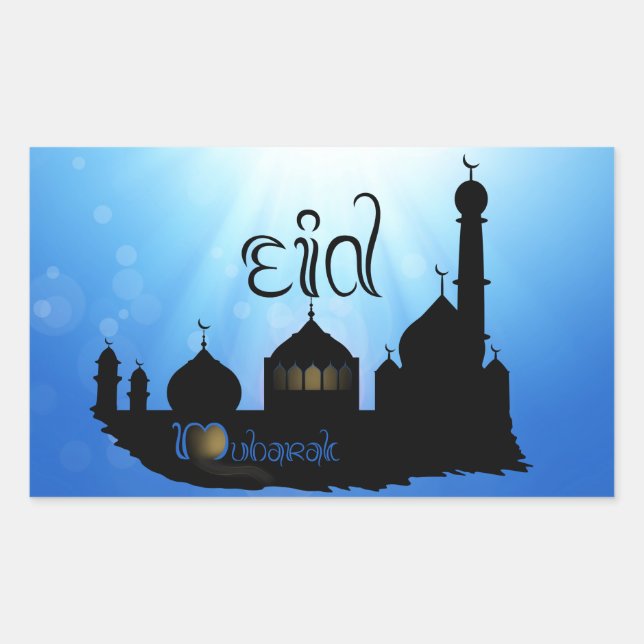 Eid Mubarak Mosque with Typography Rectangular Sticker (Front)
