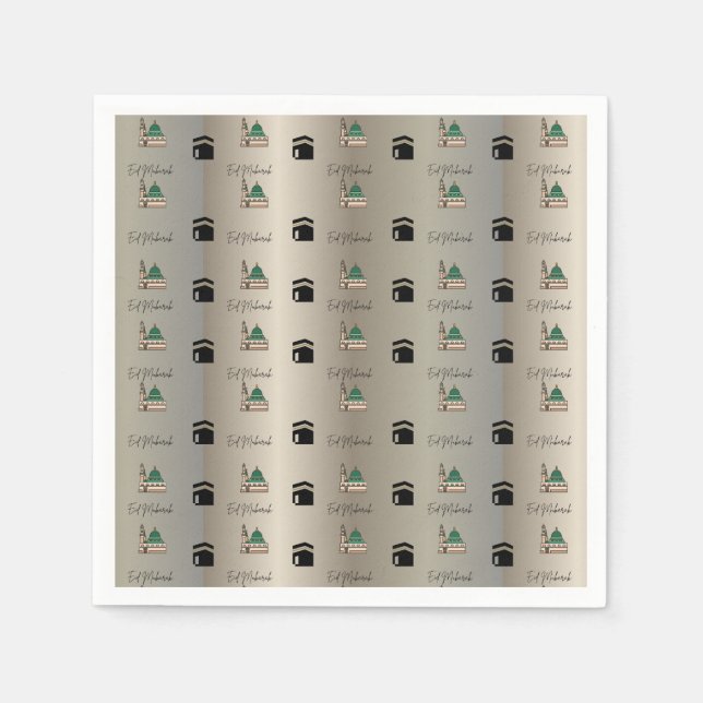 Eid Mubarak Napkins – Gold Kaaba & Masjid Nabawi (Front)