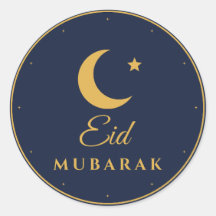Eid Mubarak Navy Gold Crescent Round Stickers