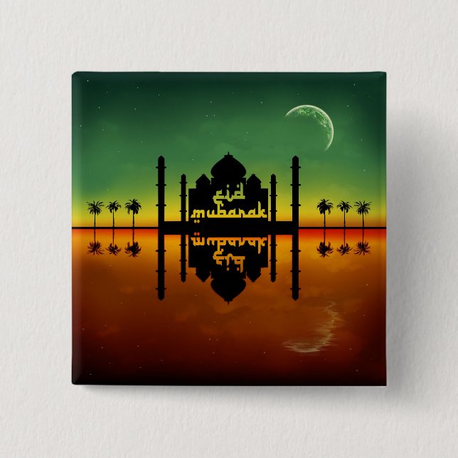 Eid Mubarak Night Reflection 15 Cm Square Badge (Front)