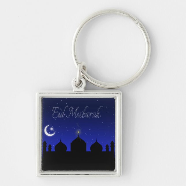 Eid Mubarak Night Stars Mosque Key Ring (Front)