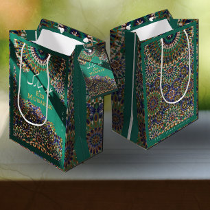 Eid Mubarak ornamental pattern Emerald Medium Gift Bag
