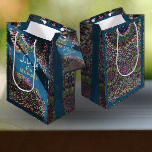 Eid Mubarak ornamental pattern Steel Blue Medium Gift Bag