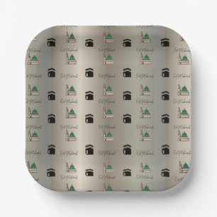 Eid Mubarak Paper Plate Gold Kaaba & Masjid Nabawi