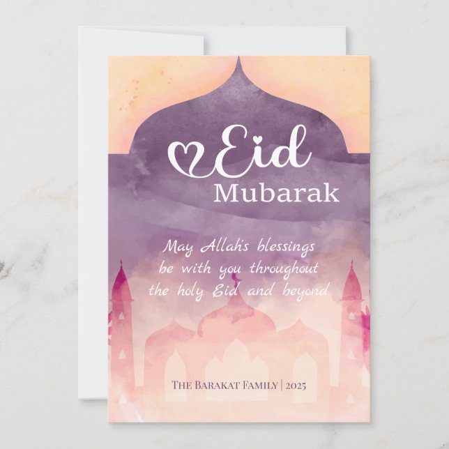 Eid Mubarak Personalised Card with Mosque Design (Front)