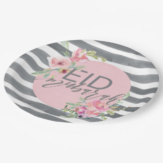 Eid Mubarak Pink & Grey Floral Paper Plate