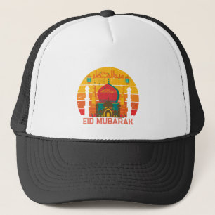 Eid Mubarak Retro Sunset Mosque Typography Trucker Hat
