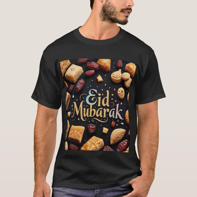 Eid Mubarak Sweet Delights Black Mens Tshirt (Front)