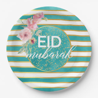 Eid Mubarak Teal Gold Floral Plate
