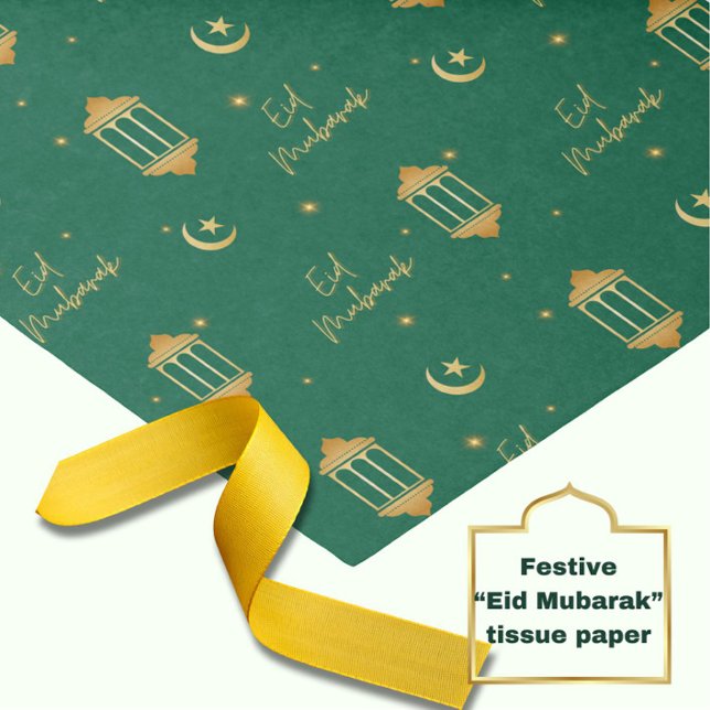 Eid Mubarak Tissue Paper - Elegant Green Gold  (Elegant, modern green + gold tissue paper or your Eid gifting!)