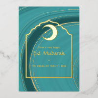 Eid Mubarak Turquoise - Teal and Gold Agate Foil H