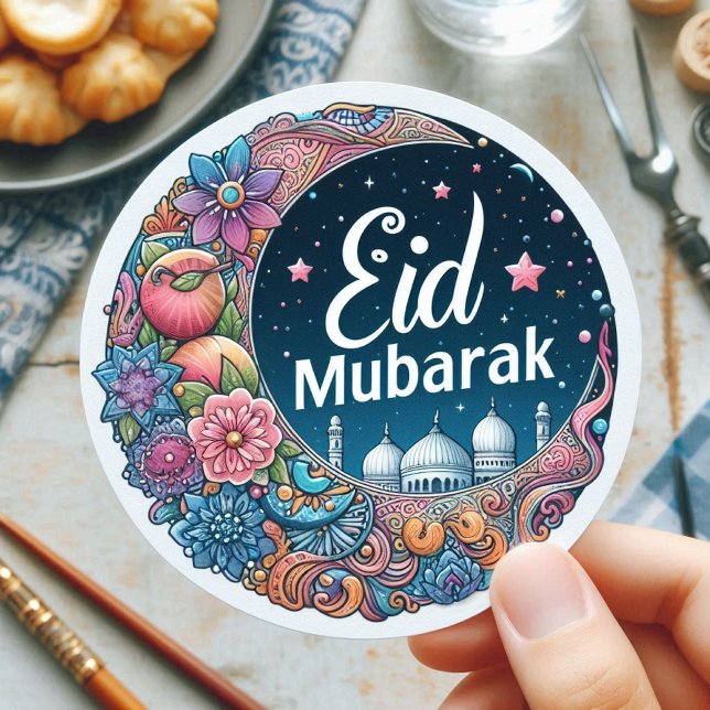  Eid Mubarak Watercolor Classic Round Sticker (Eid Mubarak Sticker)