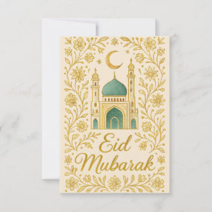 Eid Mubarak - White and Gold Mosque Flowers Invitation