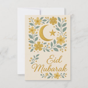 Eid Mubarak - White and Gold Mosque Flowers Invitation