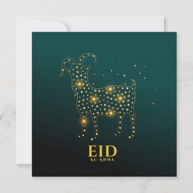 Eid Ul Adha Mubarak Goat Gold Blue Holiday Card (Front)