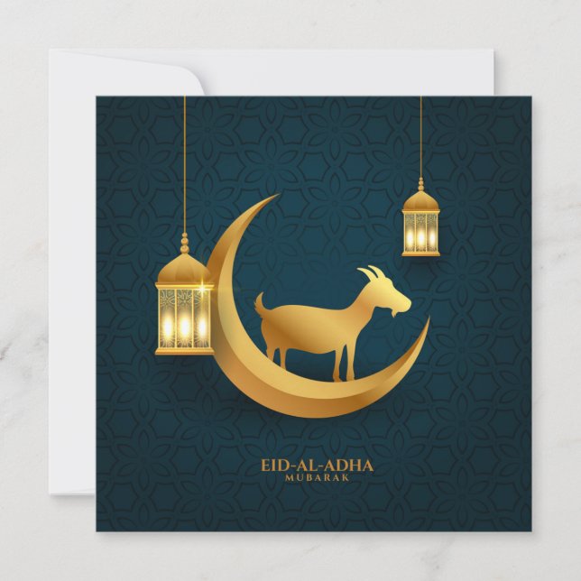 Eid ul Adha Mubarak Goat Islamic Lantern Crescent Holiday Card (Front)