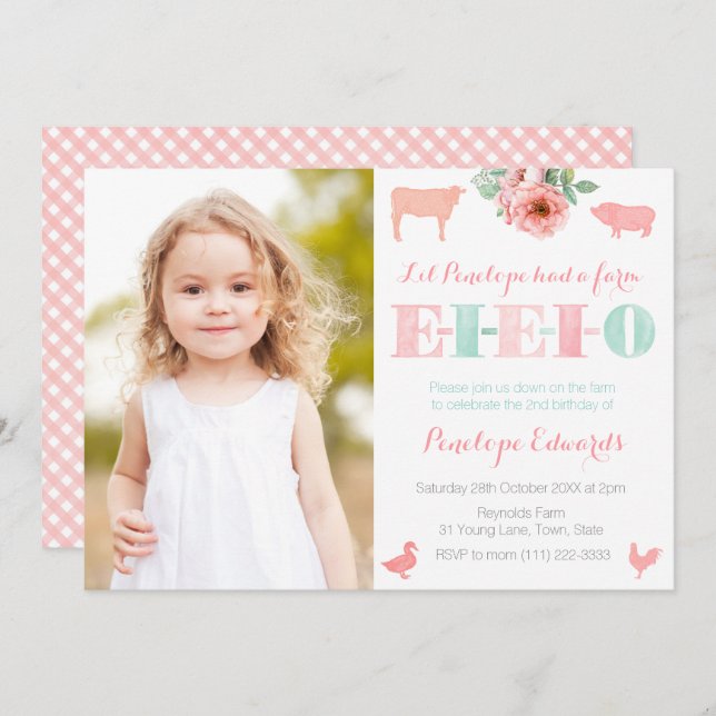 EIEIO Old MacDonald Farm Petting Zoo Birthday Invitation (Front/Back)