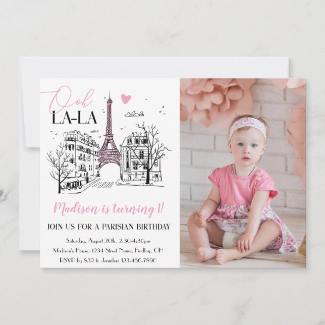 Eifel Tower Paris Parisian Any Age Photo Birthday Invitation (Front)