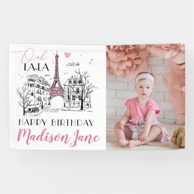 Eifel Tower Paris Parisian Photo Happy Birthday Banner (Horizontal)