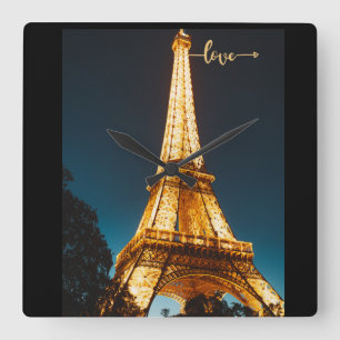 Eiffel Love Tower Square Wall Clock