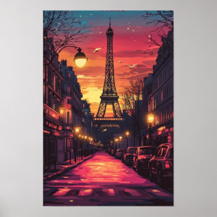 Eiffel Paris France Vintage Illustration Travel Poster
