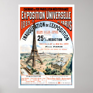 Eiffel Tower 1889 Exhibition Poster Vintage Paris