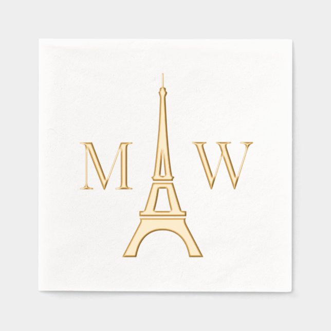 Eiffel Tower #1 Two Init Couple Wedding Monogram Foil Napkins (Front)