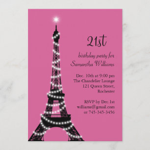 Eiffel Tower 21st Birthday Invitation (fuchsia)