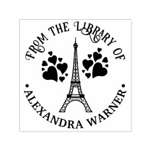 Eiffel Tower #2 Hearts Library Book Name Self-inking Stamp