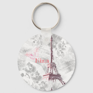Eiffel tower against the background of orchids key ring