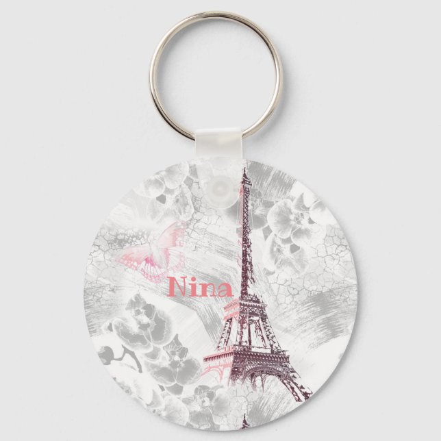 Eiffel tower against the background of orchids key ring (Front)