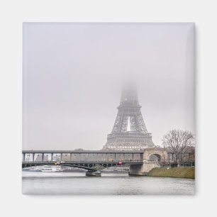 Eiffel Tower and Bir-hakeim bridge on a misty day Magnet
