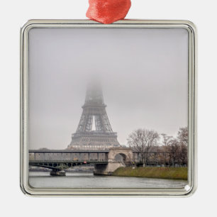 Eiffel Tower and Bir-hakeim bridge on a misty day Metal Tree Decoration