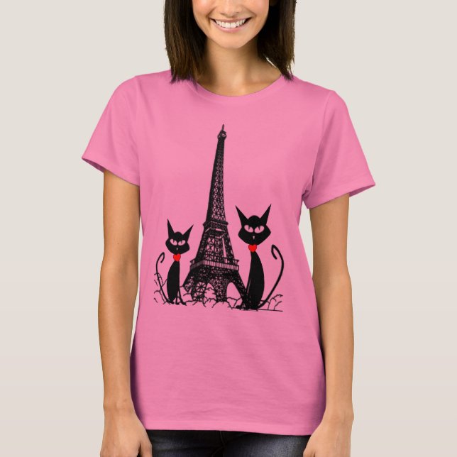 Eiffel Tower and Black Cats T-Shirt (Front)
