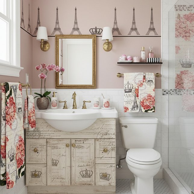 Eiffel Tower and hydrangea  Bath Towel Set (Creator Uploaded)