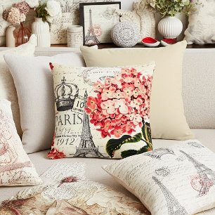 Eiffel Tower and hydrangea  Cushion